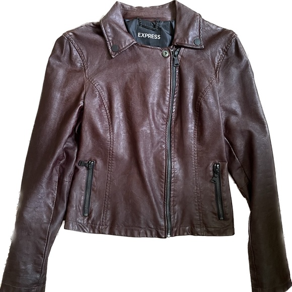 Vintage Express Vegan Leather Jacket Brown/Maroon - Picture 2 of 8